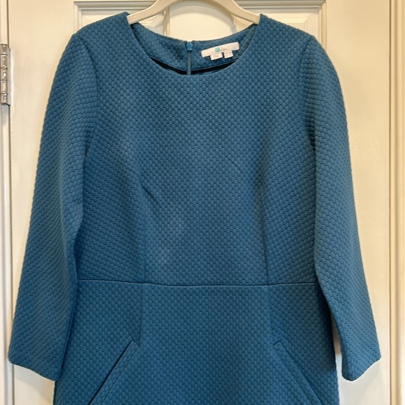Boden Teal Blue Quilted Pattern Work Dress with  3 Quarter Sleeves sz.8R - Picture 3 of 13